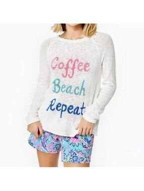 LILLY PULITZER NWT DANETTE SWEATER IN RESORT WHITE COFFEE INTARSIA-SIZE LARGE